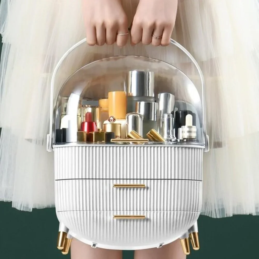 New Makeup Organizer with 2 Drawers, Skincare & Lipstick Storage Box in White